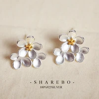 real 925 sterling silver daisy flower earrings for women girls gift hot fashion sterling silver jewelry women earrings