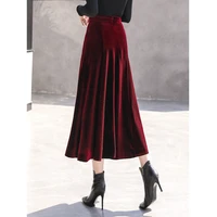 tiyihailey free shipping 2021 new fashion long mid calf velvet skirt women s 2xl a line ladies black red high quality skirts