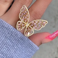 big butterfly design ring europe style rhinestone pink color insect design ring princess cute jewelry gift