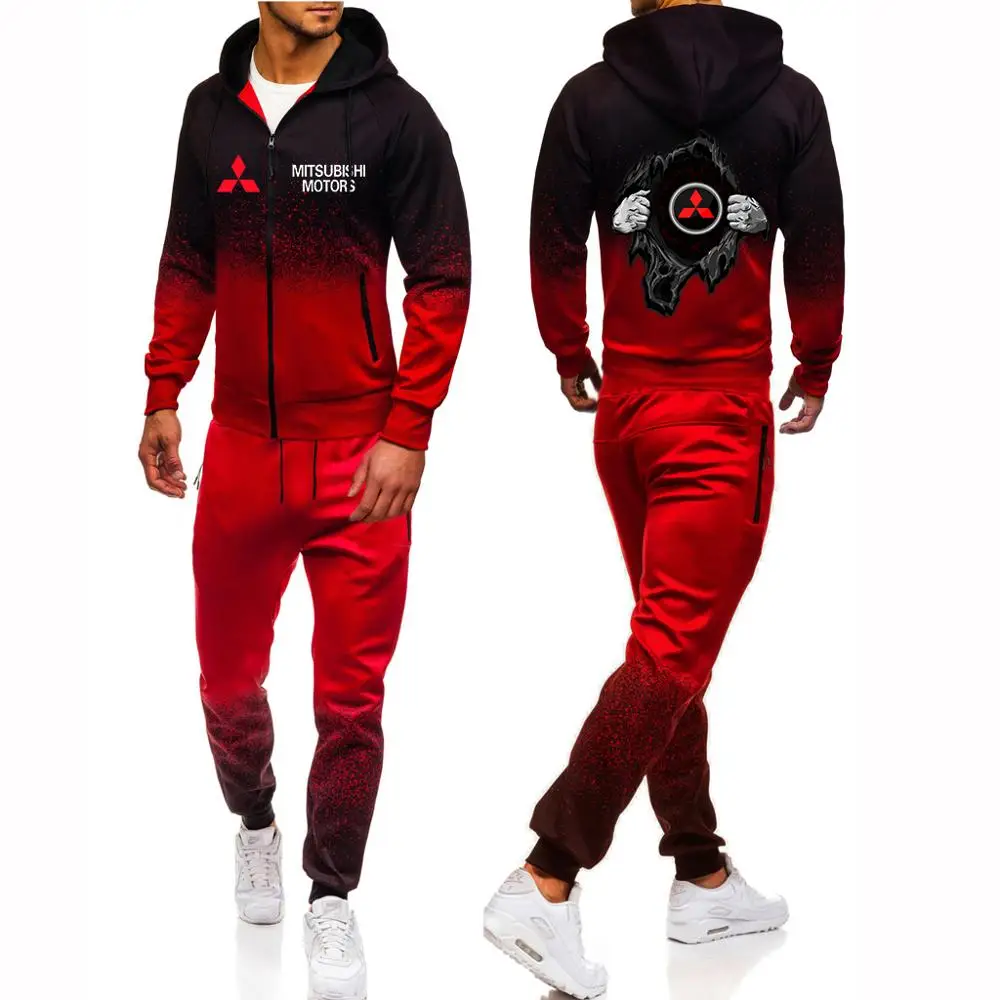 

Hot Men's Mitsubishi Car Logo Print Set Sport Suits Hip Hop Gradient Hoodies Casual Sweatpant CustomCollege Jacket Sets