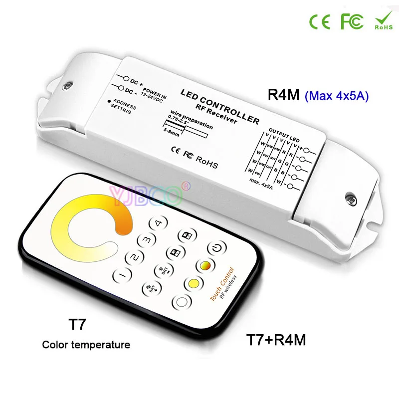 T6 + R4M/T7 R4M/T8 R4M многозонное Затемнение/CCT/RGBW Max 5x4A Радиочастотный пульт