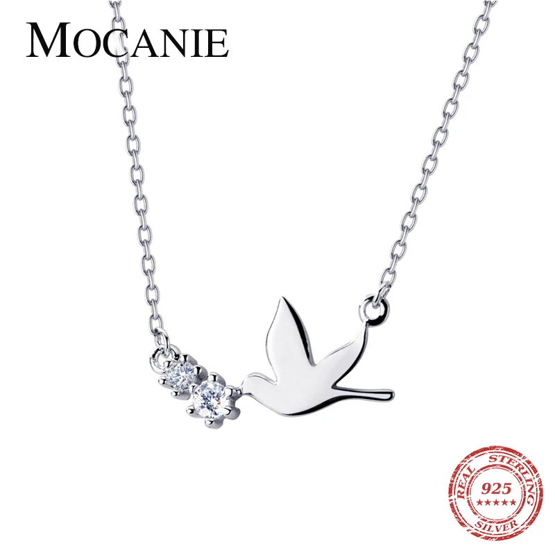 

Mocanie Trendy 925 Sterling Silver Glittering Zircon Cute Animal Little Birds Pendant Necklace for Women Fine Jewelry 2020 New