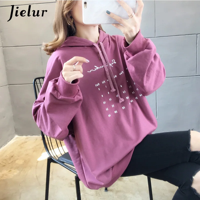 Purple Red Jielur, осень, новинка, негабаритный пуловер с капюшоном, женский свободный свитер с капюшоном, Harajuku, тонкий, с буквенным принтом, желтый, черный, толстовки, Женская M-XXL - Цвет: Purple Red