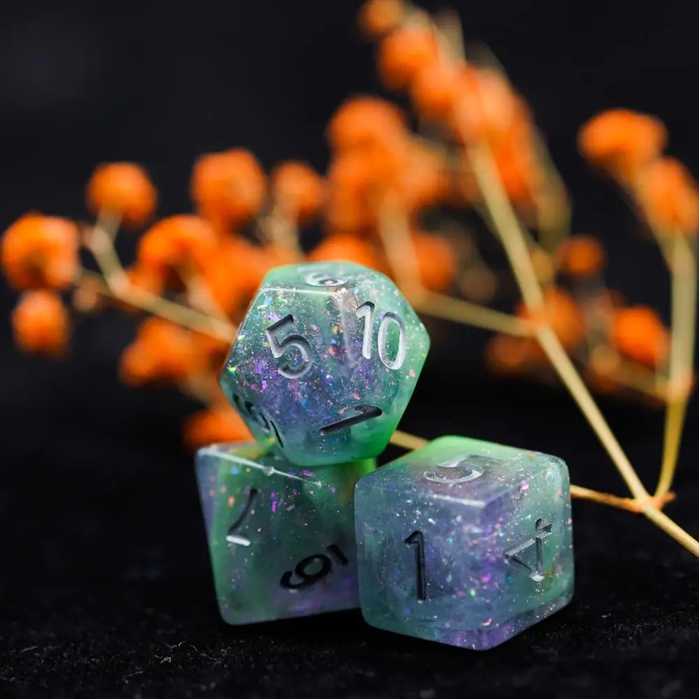 Кубики D &amp фиолетовые/зеленые 7 шт./компл. игральные кости DND с разноцветными