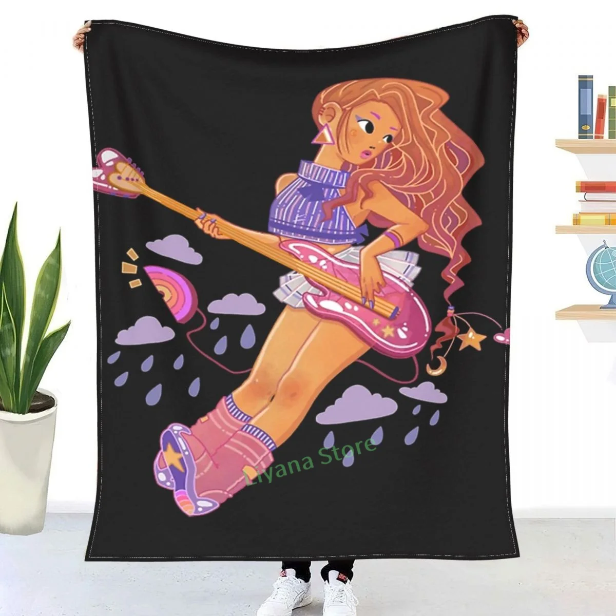 Одеяло базовая гитара девочка с милым дизайном декоративное покрывало 3D принтом