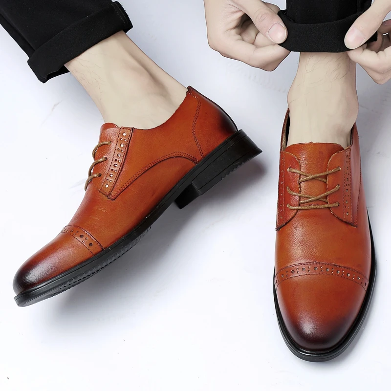 

2020 Fashion Classic Casual Shoes Business Wedding Footwear Men Dress Shoes Leather Lace-up British Style Male Formal Shoe *