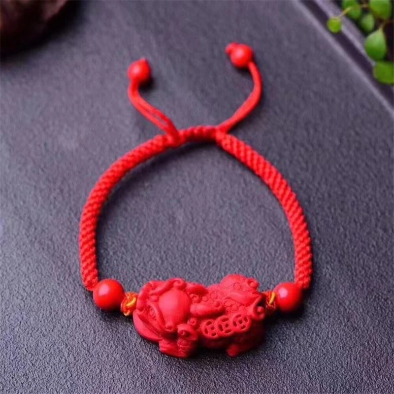 Китайский красный циннабар браслет дружбы с красной нитью регулируемый