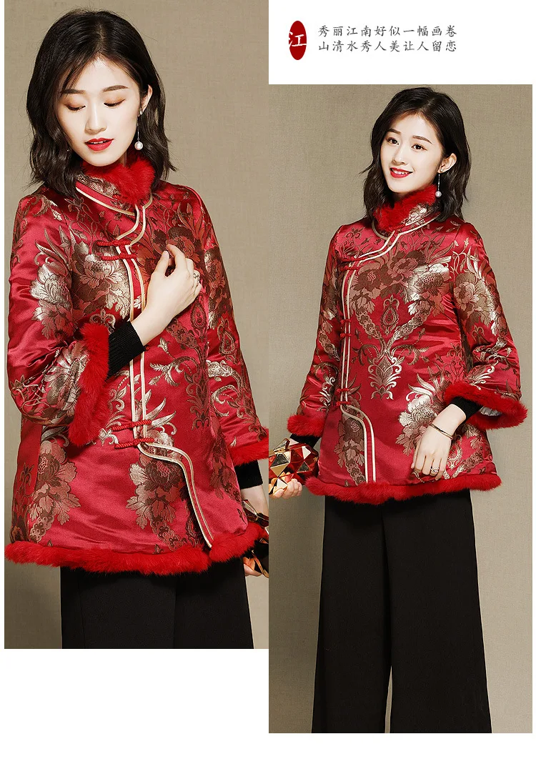 women tang suit Chinese red cheongsam tops vintage traditional embroidery top oriental festival clothing