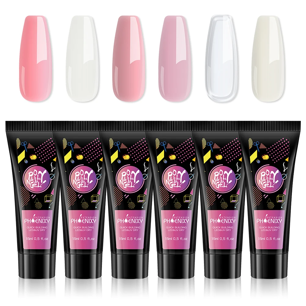 

Phoenixy Poly Nail Gel Kit Nude Natural Color Nail Builder Gel Supplies Kit Nail Extension Gel French Nail Longing System