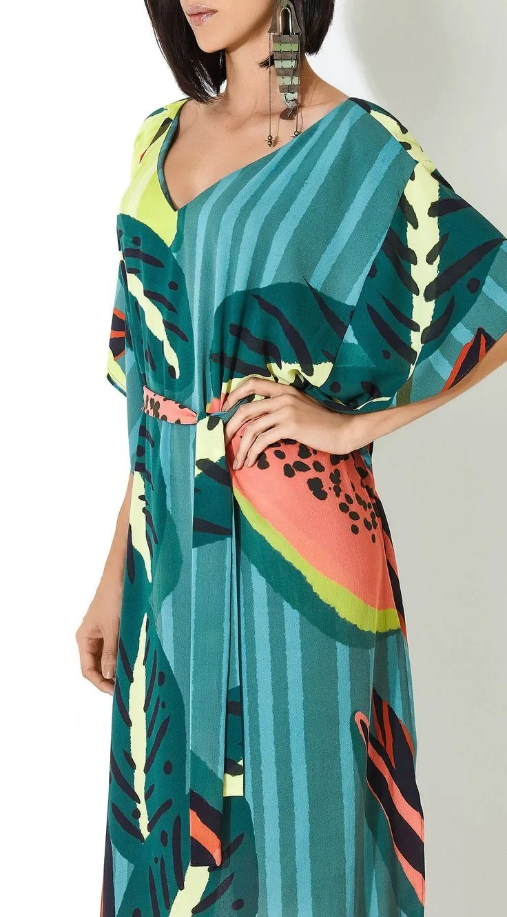 2020 богемное Тропическое летнее пляжное платье с принтом Шифоновая туника