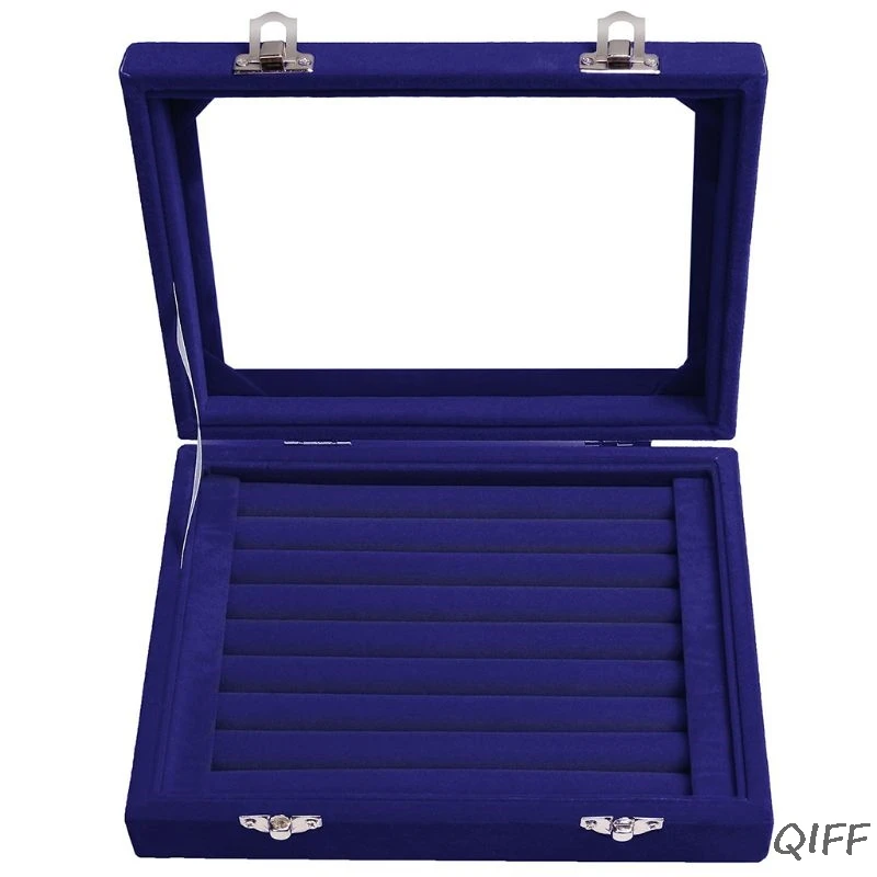 

Velvet Glass Ring Earring Jewelry Display Organizer Box Tray Holder Storage Case