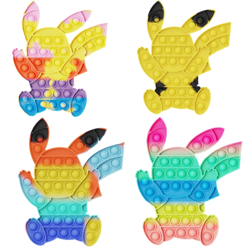 

New Fidget Toys Anime Pikachu Rainbow Color Bubble Pop Popit Push Bubble Kawaii Pop Squishy Silicone Kids Christmas Gift Toy