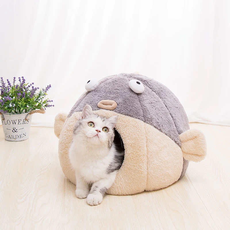 

New Soft Pet Dog Cat Cute Bed with Warm Mat Winter House for Puppy Cat Semi-enclosed Cat Kennel Cave Products Accessories