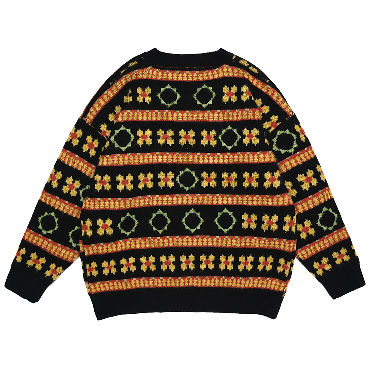 Вязаный свитер с цветными вставками цветочным принтом для мужчин и женщин 2021 в