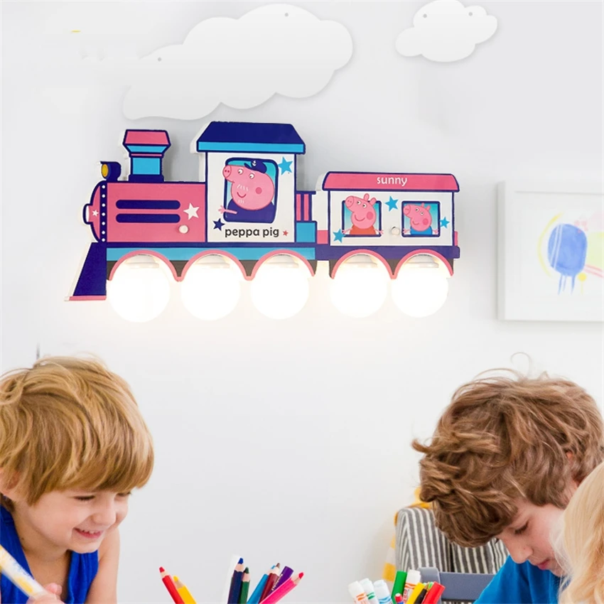 Настенные светильники с мультяшным поездом для детской комнаты Светильники