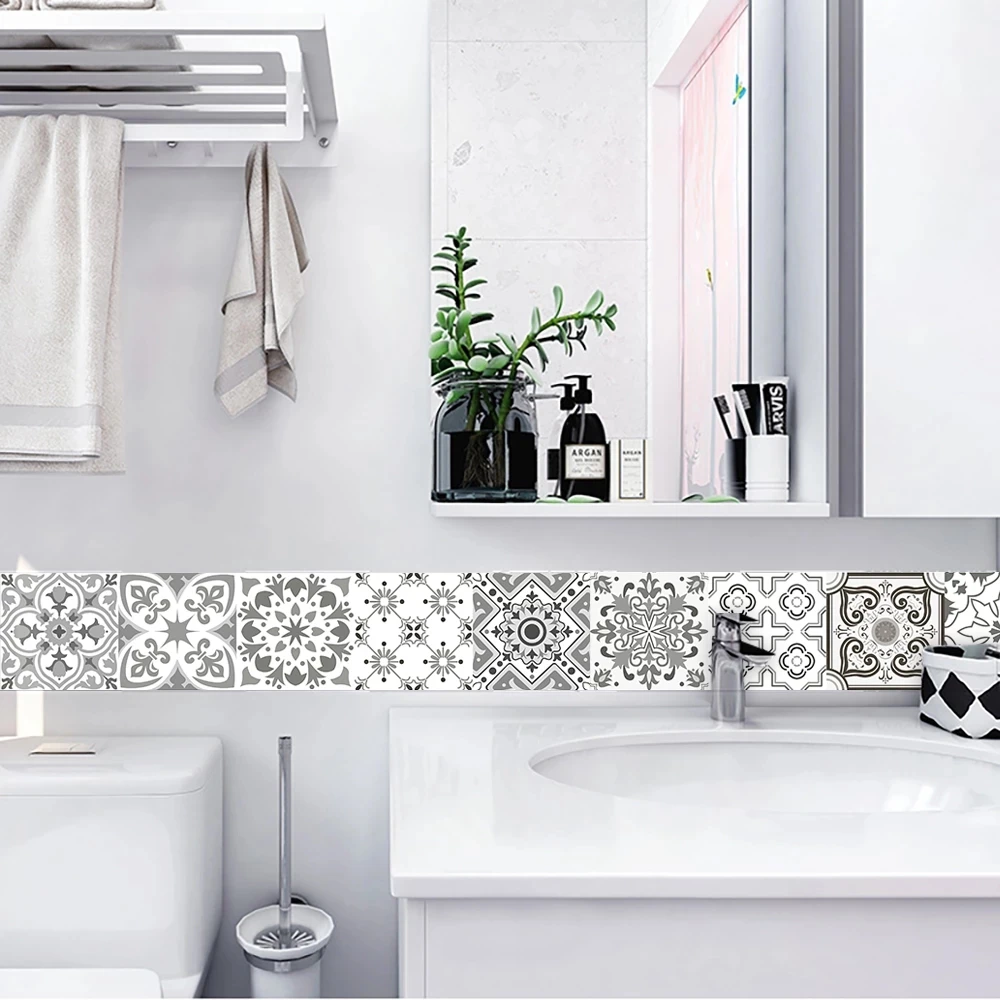 50pcs matte tile sticker gray retro pattern frosted wall sticker floor sticker kitchen bathroom waterproof decorative stickers free global shipping