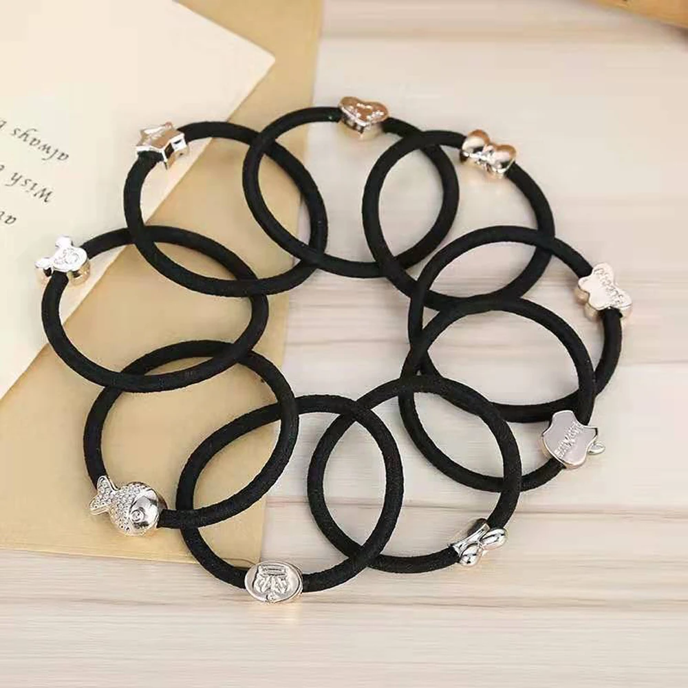

Metal High-Stretch Black Hair Rope Ladies Daily Tie Hair Ponytail Holder