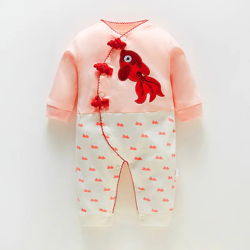 

Baby Romper Spring Autumn Long Sleeve Red Ethnic Style Lovely Fish Embroidery Girls Babys Clothing Rompers 0-18M