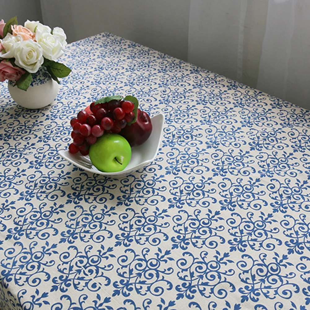 Ретро синяя и белая китайская фарфоровая хлопковая льняная скатерть кухонные