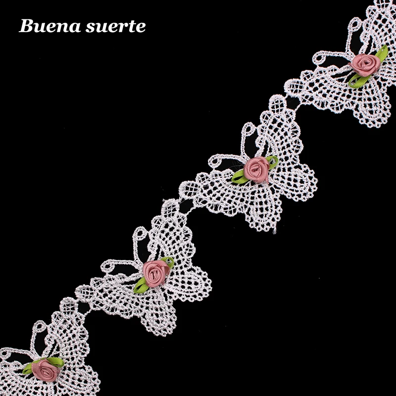 (12 шт.) 3D цветные цветы белая сетка аппликация бабочки отделка кружевная лента