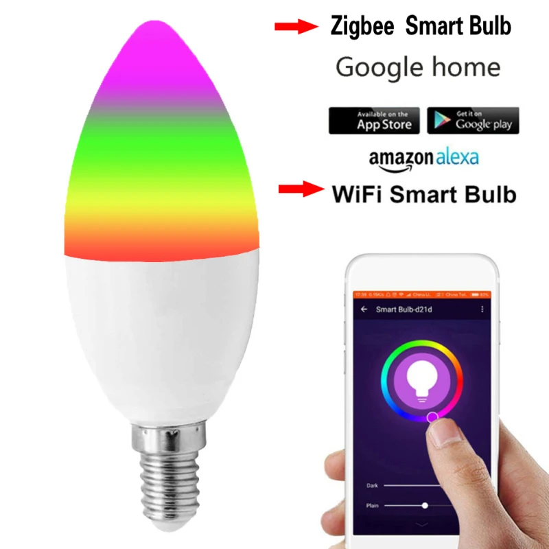 

Умная Светодиодная лампа-свеча Tuya Zigbee 3,0, RGBCW, 5 Вт, с голосовым управлением, настройкой таймера, настройкой цвета, работает с Alexa Google Home