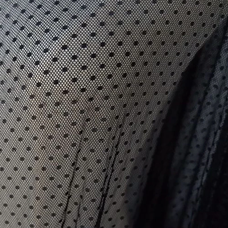 Тюлевая кружевная ткань в горошек черно-белая для девочек свадебная одежда