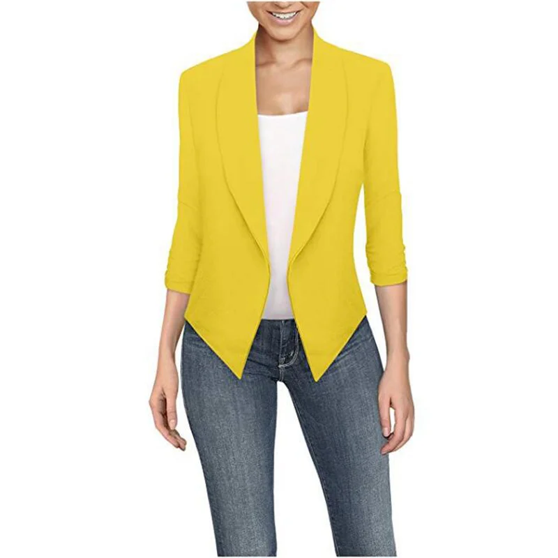 

New Small Blazer Coat Women White Yellow Top 2021 Spring Summer Plus Size Lapel Cardigan Fashion Office Casual Blazer Coat GH116