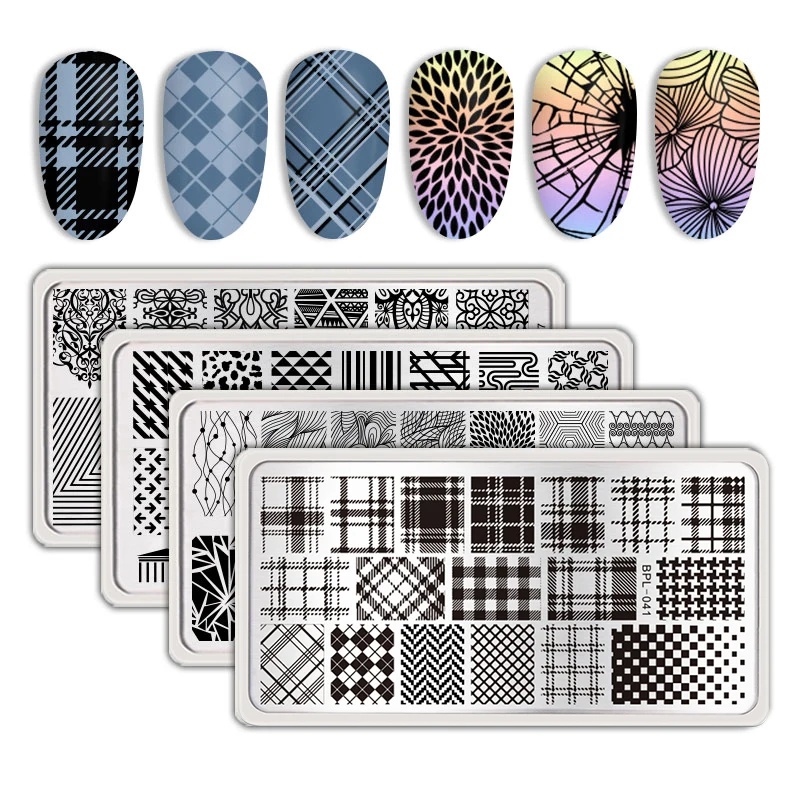 

BORN PRETTY Plaid Line Pattern Stamping Plates Stainless Steel Nail Art Stamp Template DIY Design Image Printing Stencils Tools