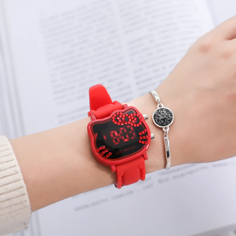 Часы Hello Kitty для женщин и детей женские наручные часы с кристаллами светодиодные