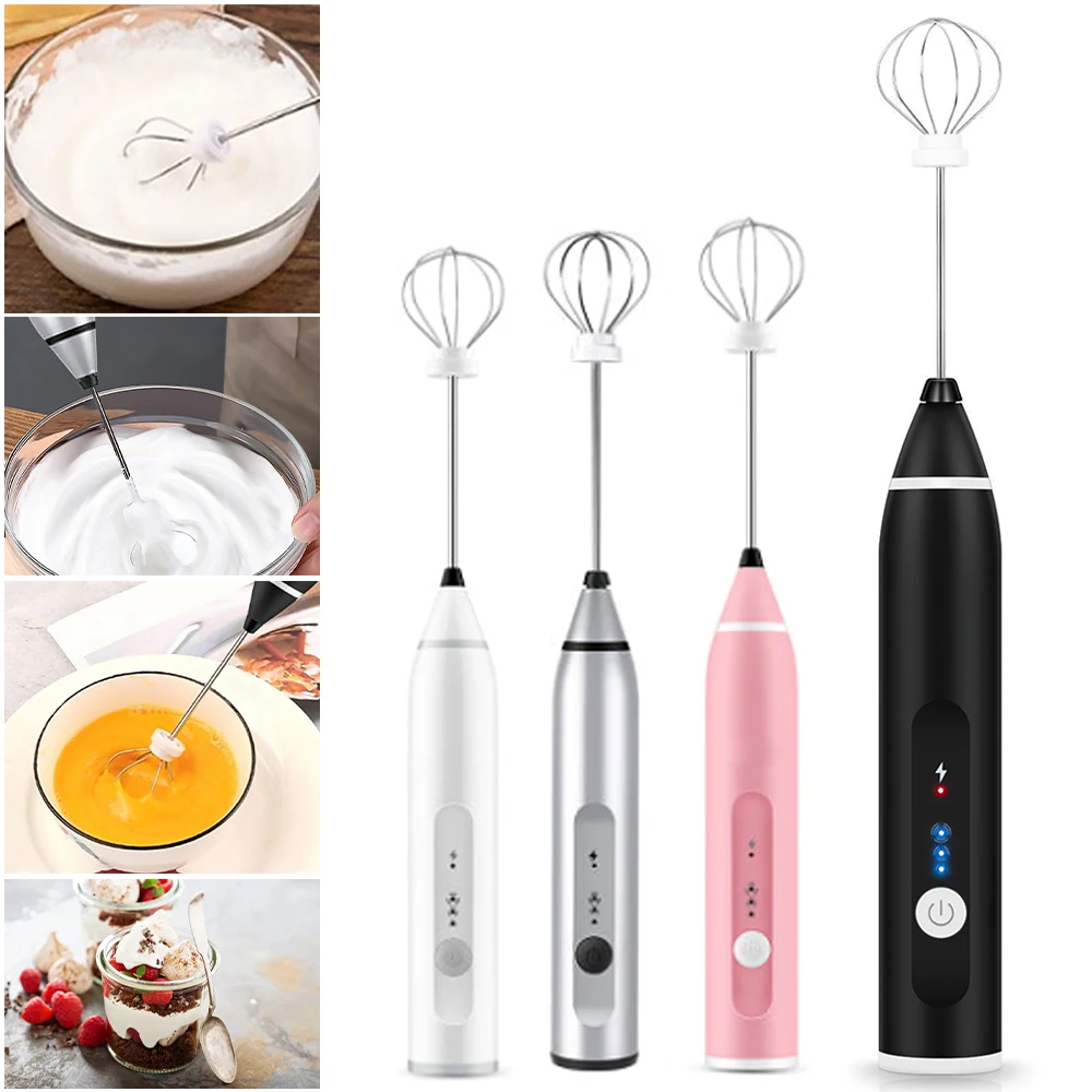 

Electric Milk Frother Egg Beater 3-Speed Adjustable USB Charging Milk Foamer Mixer Portable Eggs Blender