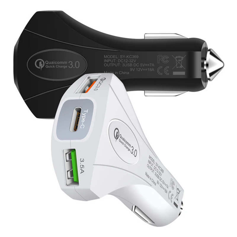 PD USB-C USB Автомобильное зарядное устройство для прикуривателя QC3.0 с 3 портами Mini-C