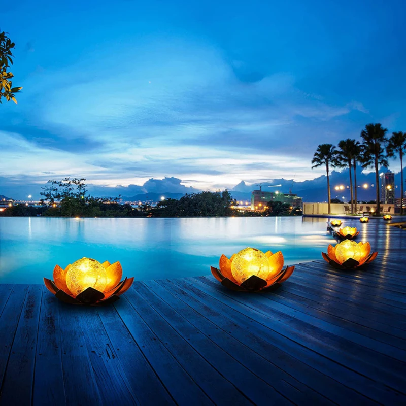 

Solar Powered LED Flower Light Waterproof Wrought Iron Lotus Decorative Light Outdoor Garden Pond Lotus Light Landscape Light