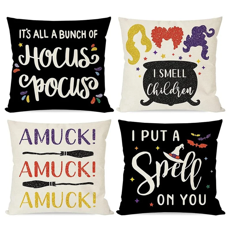 

Halloween Pillows Covers 18X18 Set Of 4 For Fall Decorations, Decorative Throw Pillow Cases Indoor Outdoor Home Decor