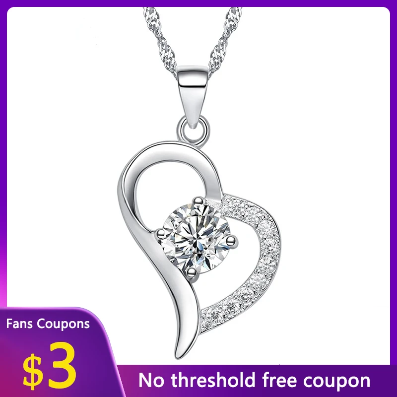 

LYNACCS Silver 925 Necklace S925 Sterling Silver Heart-shaped Necklace Female Inlaid Zircon Pendant Love Heart Clavicle Chain