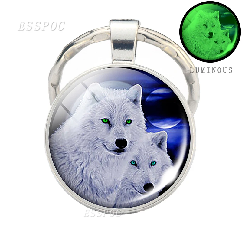 as show 5 Glow in Dark Jewelry Howling Wolf Keychain Wolf Luminous Glass Cabochon Pendant Keyring Double Side Glass Ball Keychain - Цвет: as show 5