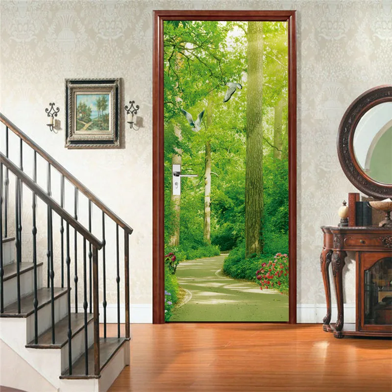 Лес тень путь двери плакат высокой плотности изображения винил Стикеры для