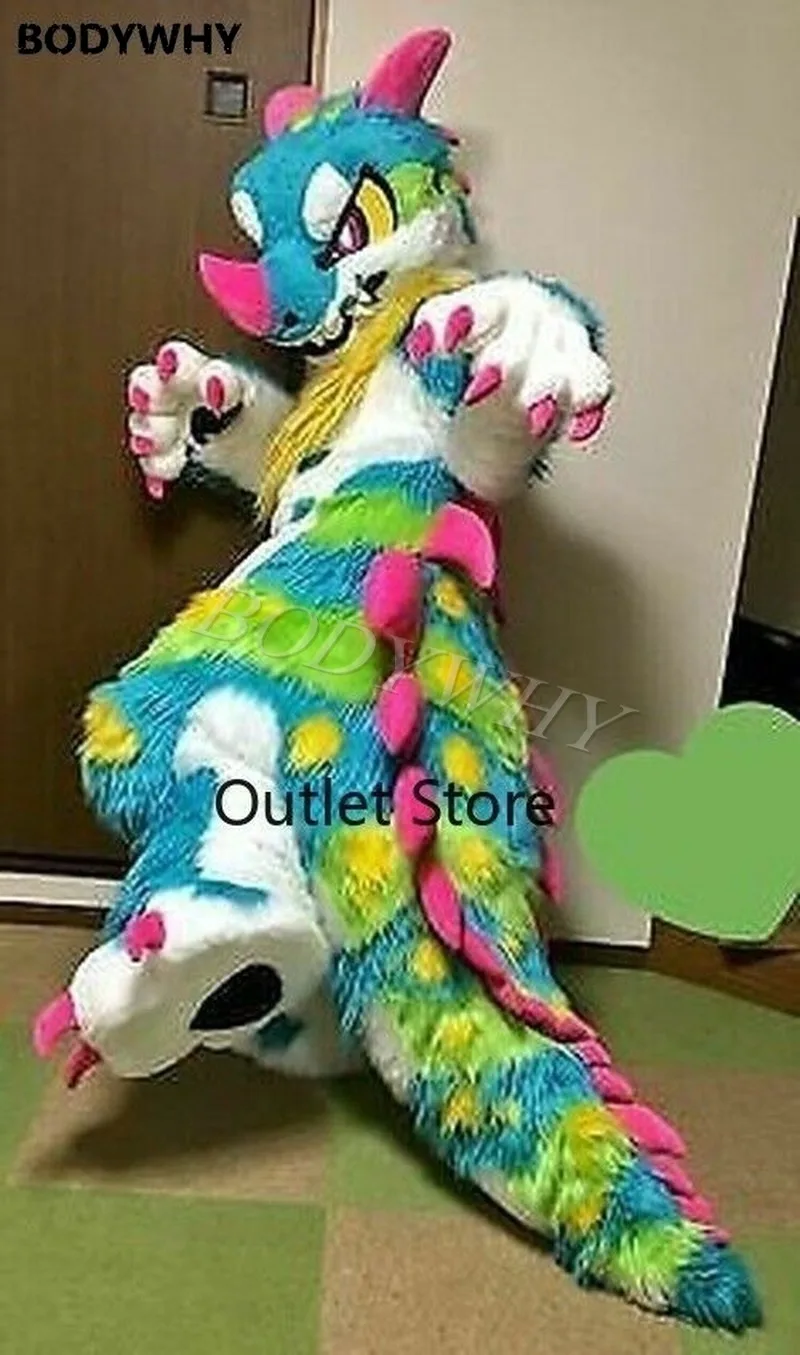 2020 New Furry Costume Fursuit Long Fur Dragon Mascot Costume Cosplay Party Advertising Carnival Outfit Adult Customized Size