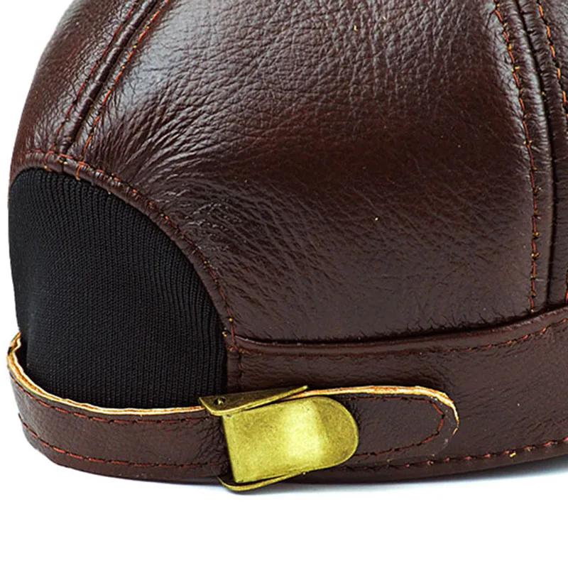 Кепка B64 мужская из натуральной воловьей кожи стильная теплая шапка в армейском