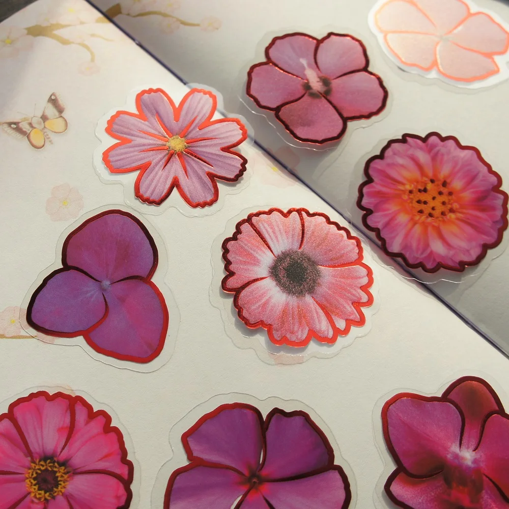 28pcs Rose Red Watercolor Color Flower Petal Style Paper Sticker Scrapbooking DIY Gift Packing Label Decoration Tag