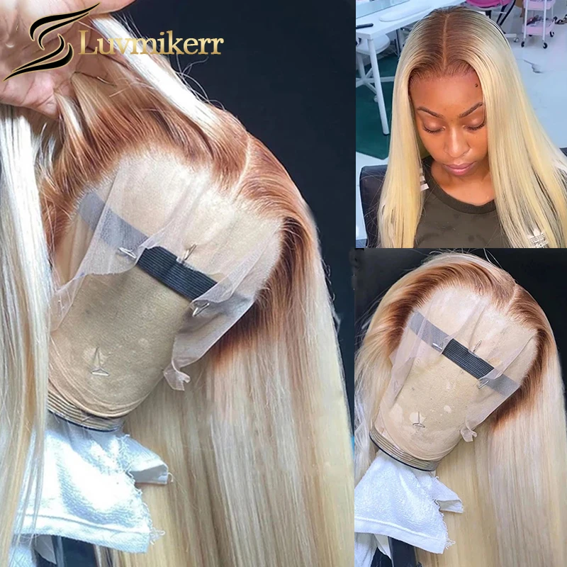 

Ombre 613 Blonde Brown HD Transparent 13x6 Lace Frontal Wig Straight Pre Plucked Human Hair Wig For Women Bleached Knots Colored