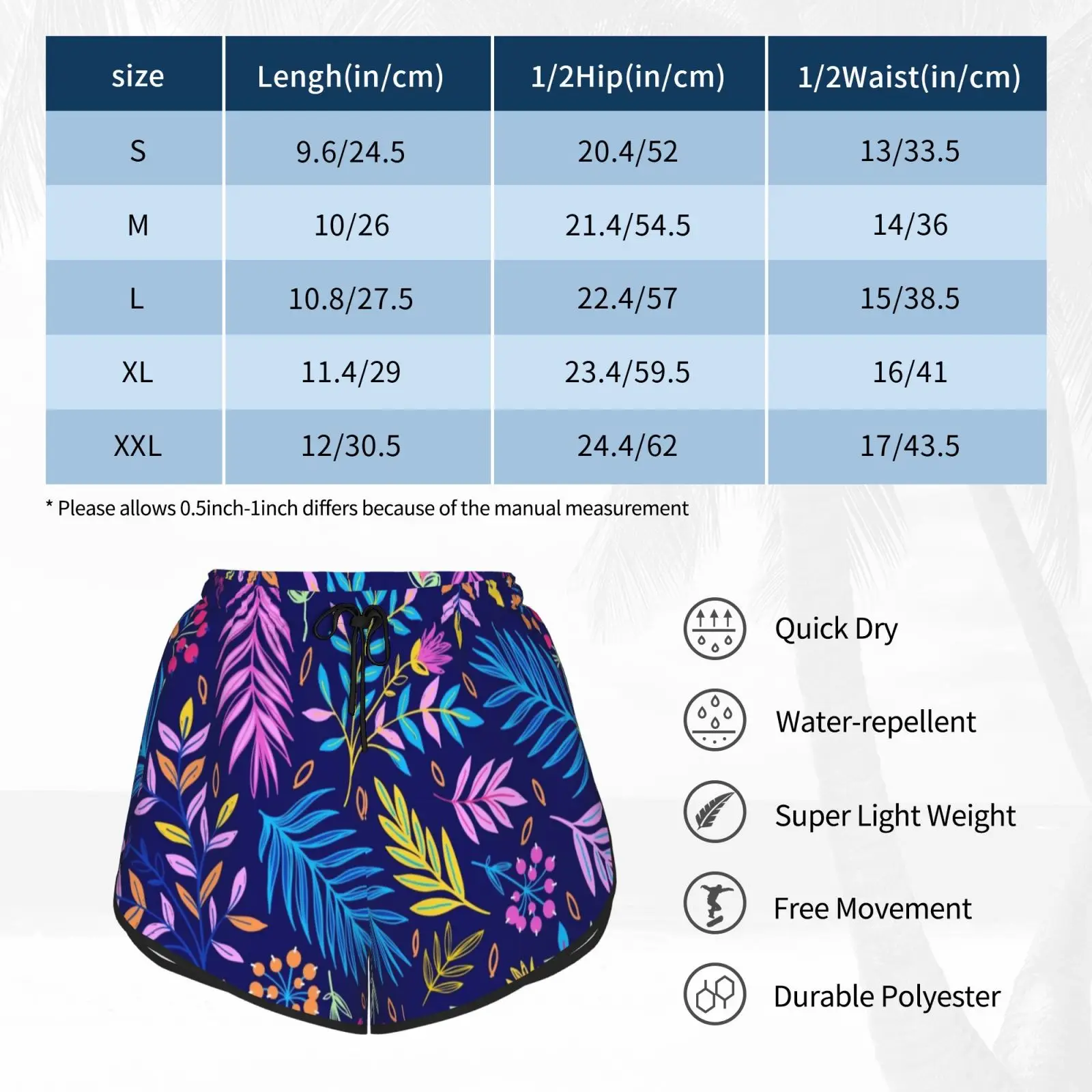 

Natural With Colorful Exotic Flowers Pattern Swim Shorts Women Beach Shorts Personal Care Merchatra Half
