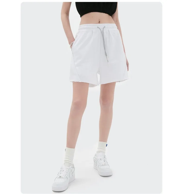 

Elastic Waist Loose Straight Woman Shorts High Waist Drawstring Solid Color Women Sport Shorts Casual Pants Streetwear 2021
