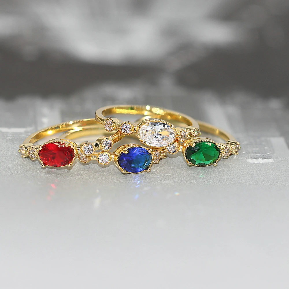 Изящные кольца с цветными кристаллами для женщин изящные элегантные овальные