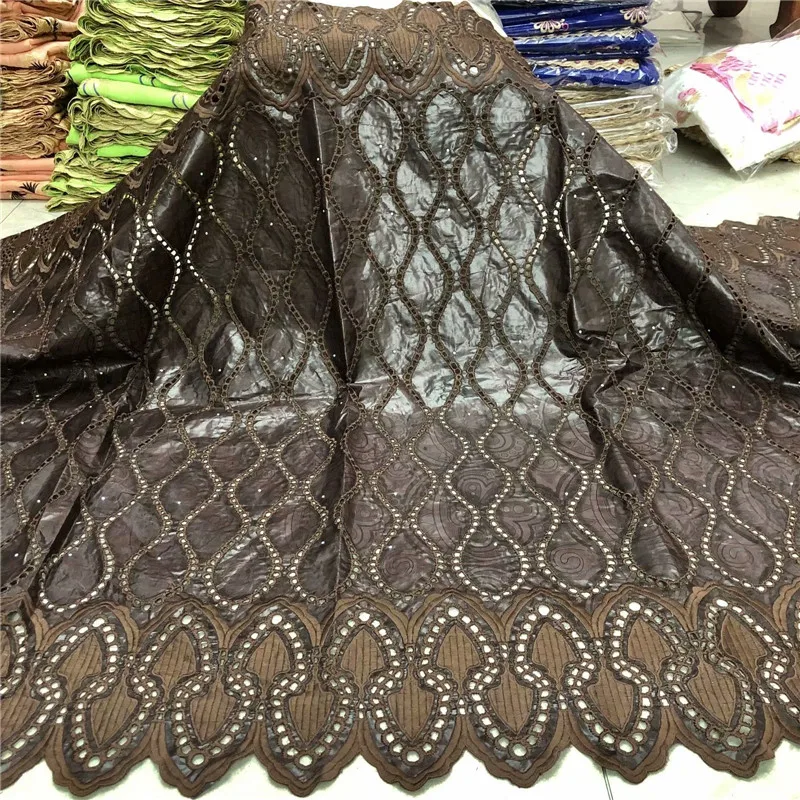 

High quality 5 Yards Bazin Brode riche embroidery African 100% cotton fabrics Hollow Swiss voile lace popular Dubai style purple
