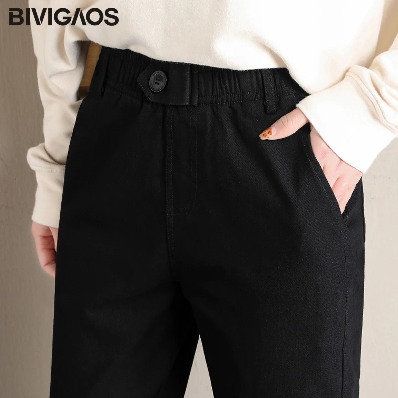 BIVIGAOS Новый Для женщин Свободные Повседневное штаны бабушка шаровары Высокая
