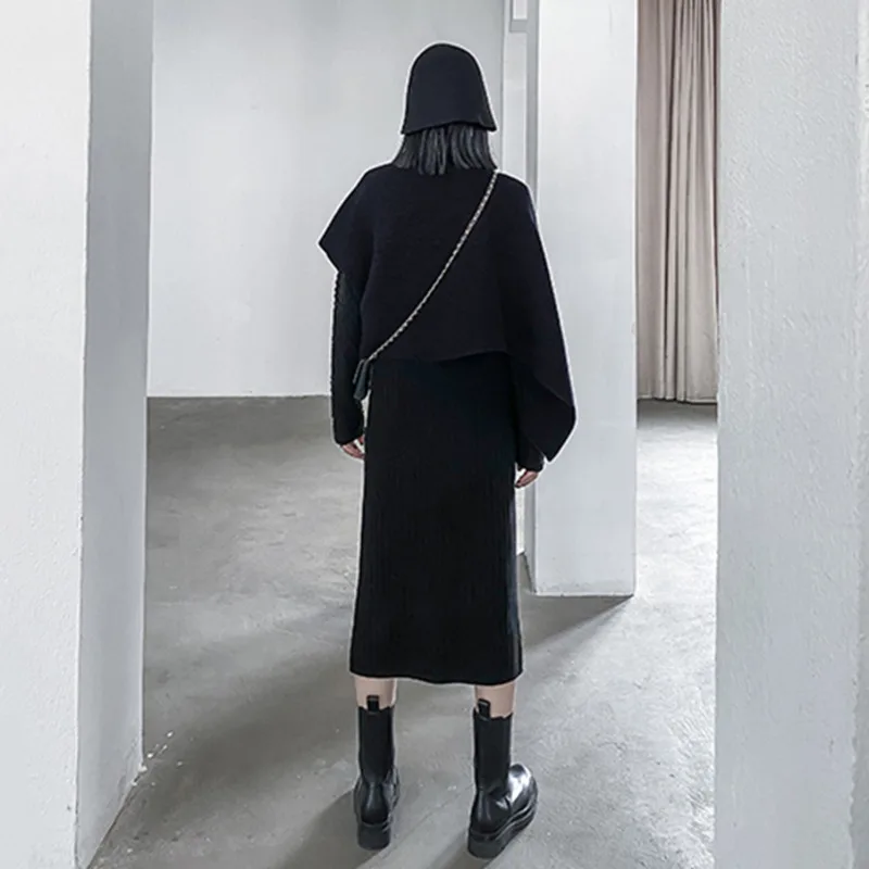 

Kintting Zipper Vent Black High Elastic Waist Elegant Half-body Skirt Women Fashion Tide New Autumn Winter 2021 1DD2787