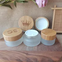 Luxury Mini Frosted Clear  Glass Jar Cosmetic Glass Jar for Face Cream Round Glass Cosmetic Jars Engrave Logo Bamboo Cap