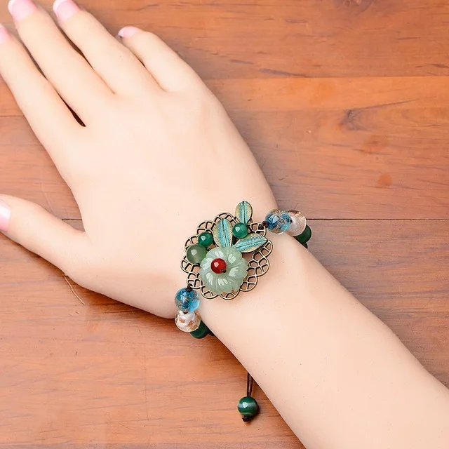 Изумрудный Цветочный браслет камень зеленый нефрит Jadeite очаровательные