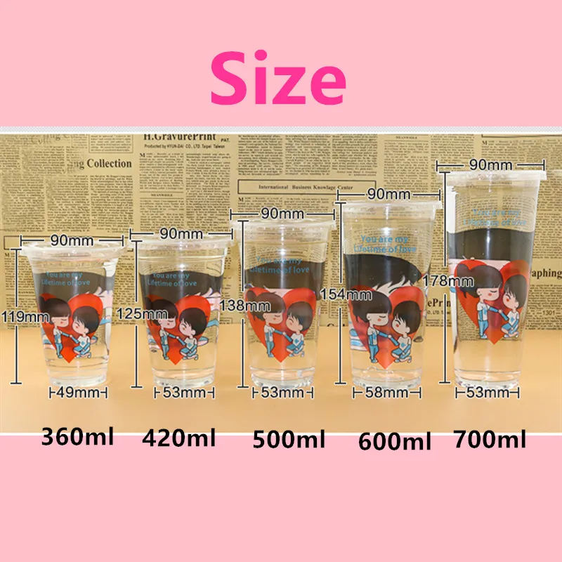 

50pcs Creative cartoon couple cup cute transparent disposable cups wedding party favor beverage juice cup with lid