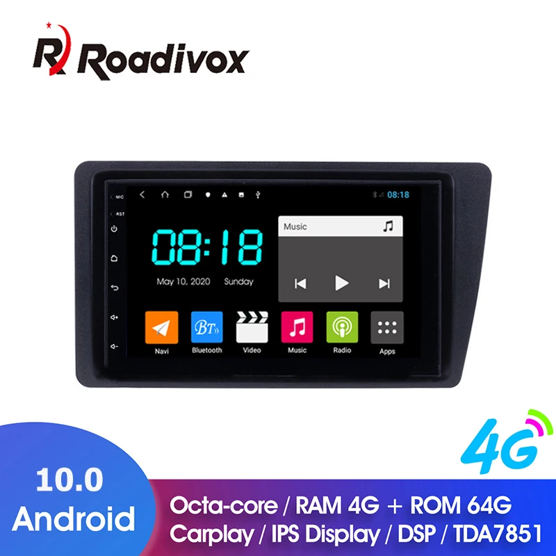 Автомобильный DVD плеер 9 дюймов Android 10 0 ОЗУ 4 Гб ПЗУ 64 ГБ для Honda Civic 2001 2005